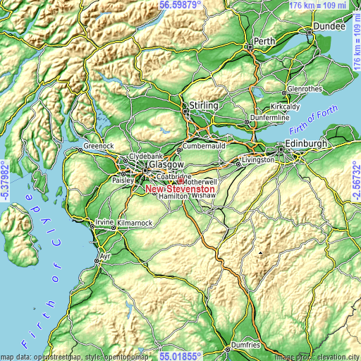 Topographic map of New Stevenston