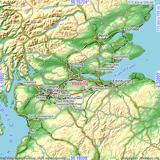 Topographic map of Redding