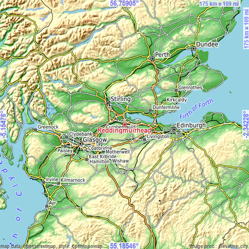 Topographic map of Reddingmuirhead