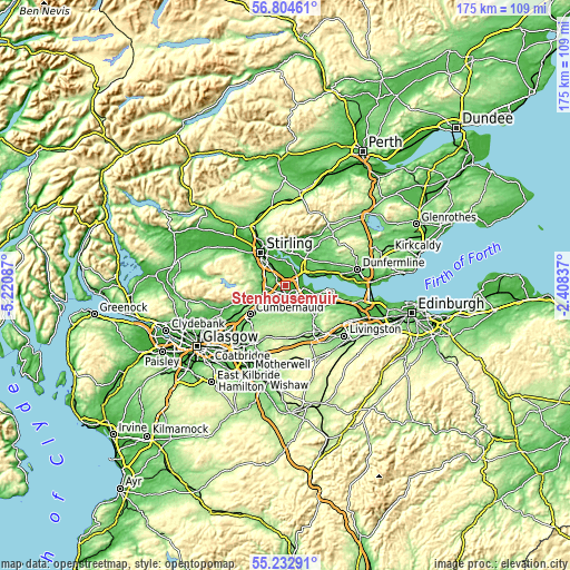 Topographic map of Stenhousemuir