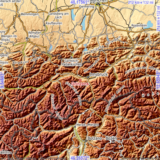 Topographic map of Grinzens