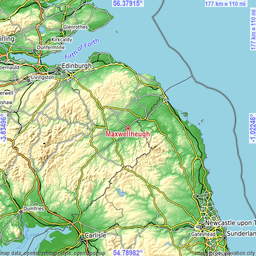 Topographic map of Maxwellheugh