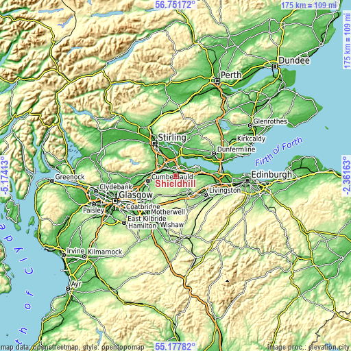 Topographic map of Shieldhill