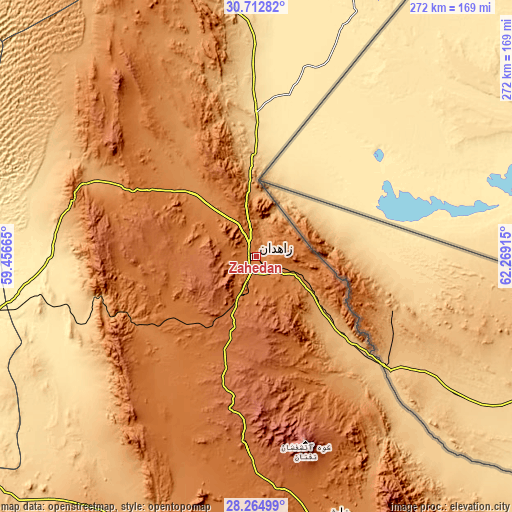 Topographic map of Zahedan