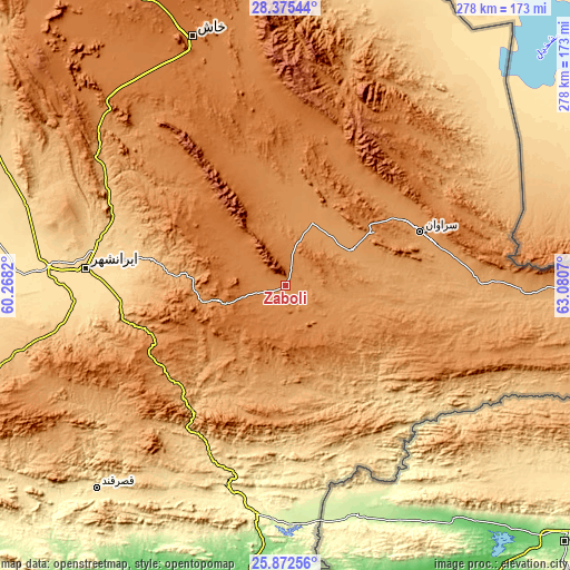Topographic map of Zābolī