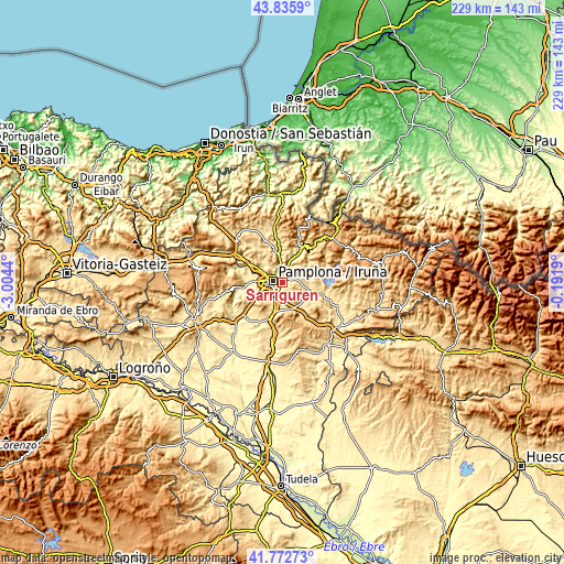 Topographic map of Sarriguren