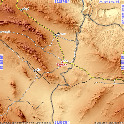 Topographic map of Tāybād