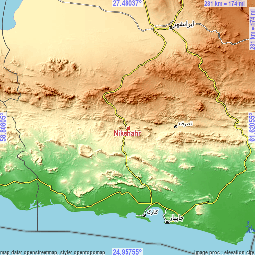 Topographic map of Nīkshahr