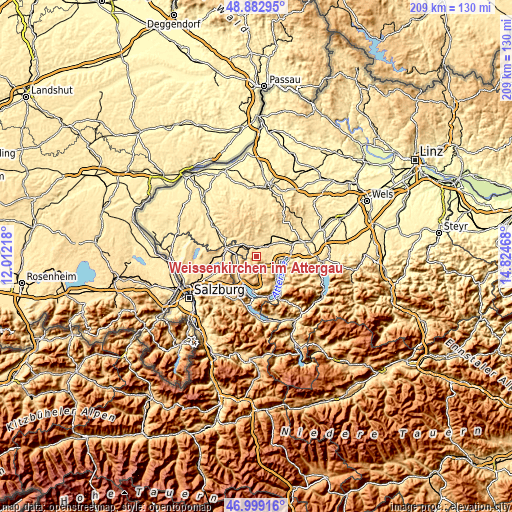 Topographic map of Weißenkirchen im Attergau