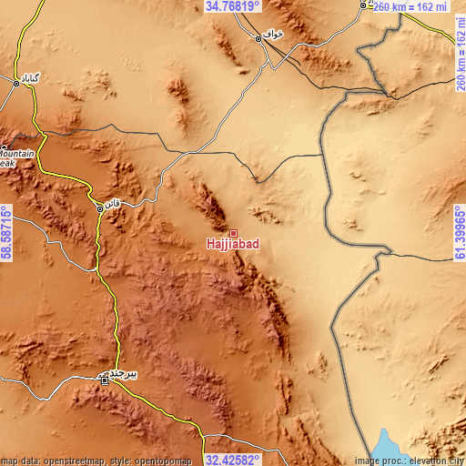 Topographic map of Ḩājjīābād