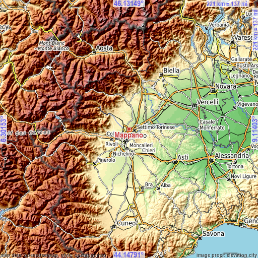 Topographic map of Mappano