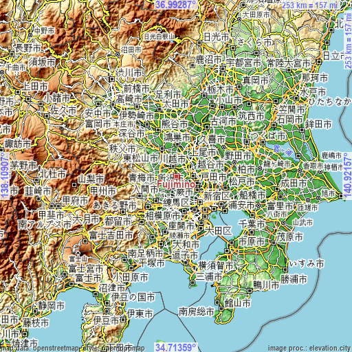 Topographic map of Fujimino