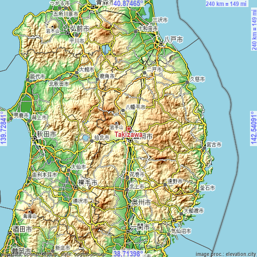 Topographic map of Takizawa