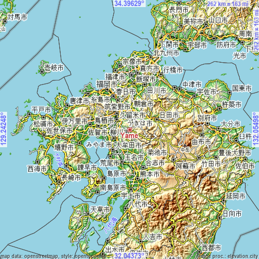 Topographic map of Yame