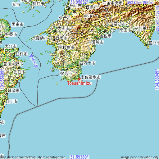 Topographic map of Tosashimizu