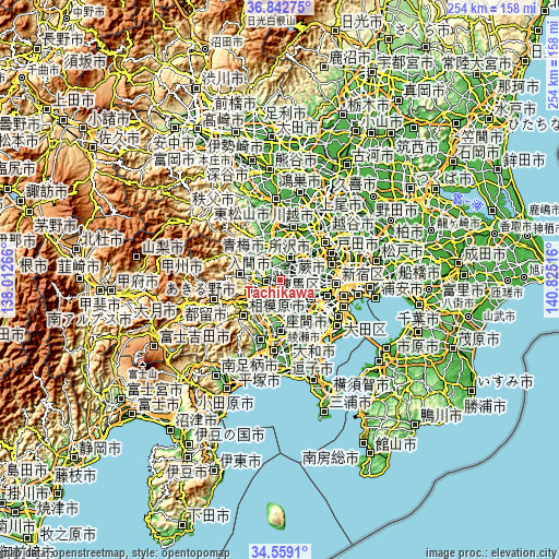 Topographic map of Tachikawa