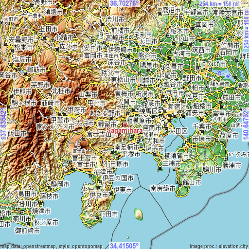 Topographic map of Sagamihara