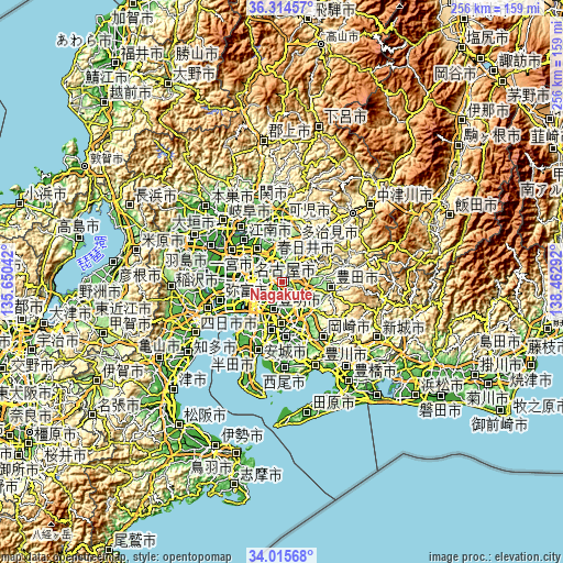 Topographic map of Nagakute
