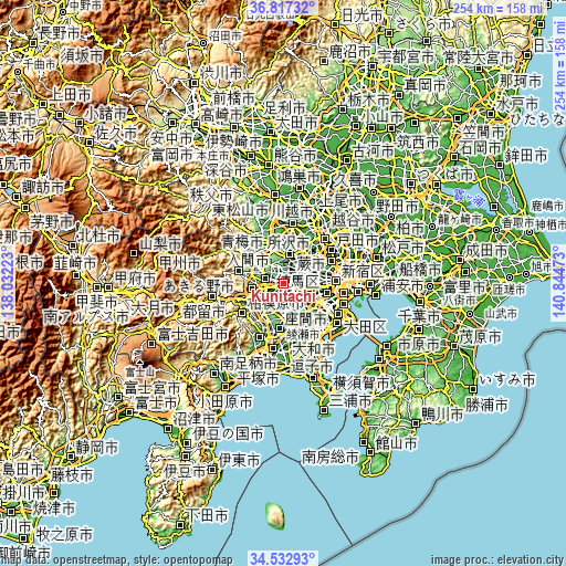 Topographic map of Kunitachi