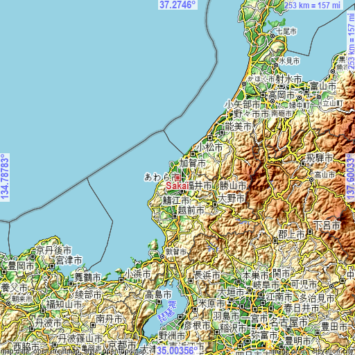 Topographic map of Sakai