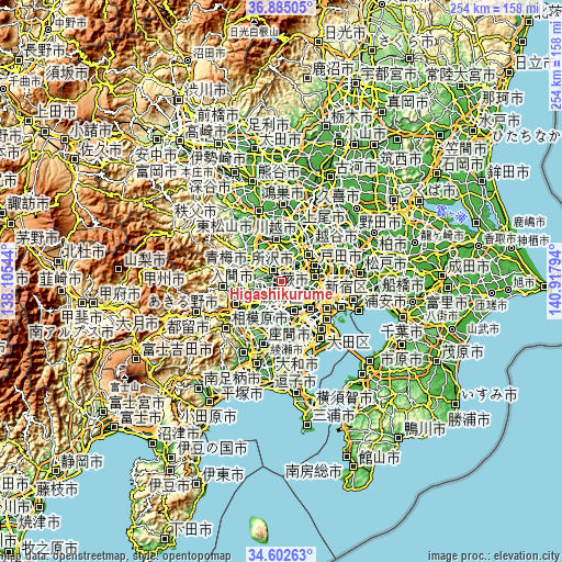 Topographic map of Higashikurume
