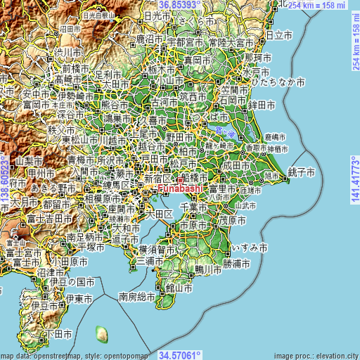 Topographic map of Funabashi