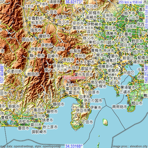 Topographic map of Fuji-yoshida
