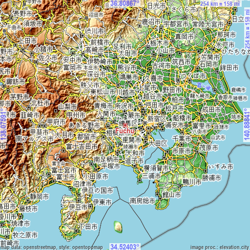 Topographic map of Fuchū