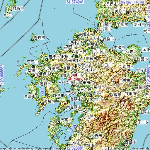 Topographic map of Chikugo