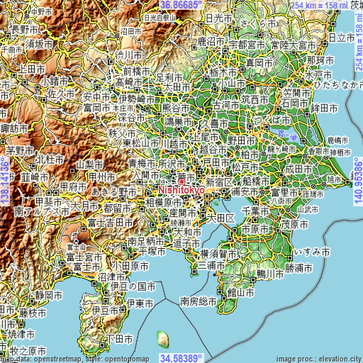 Topographic map of Nishitōkyō