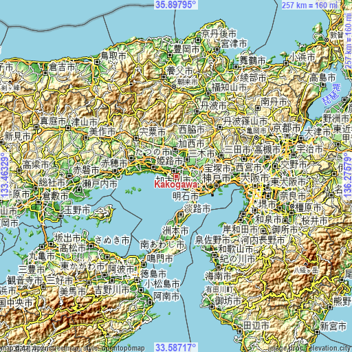 Topographic map of Kakogawa