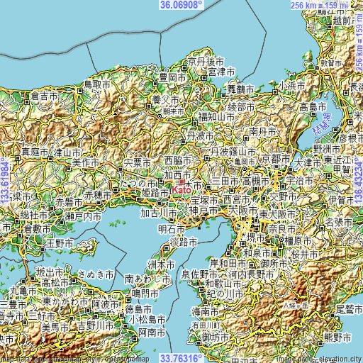 Topographic map of Katō