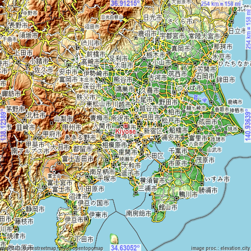 Topographic map of Kiyose