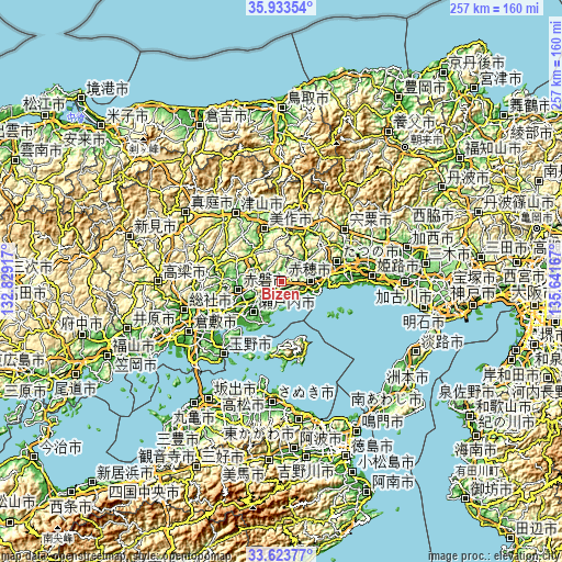 Topographic map of Bizen