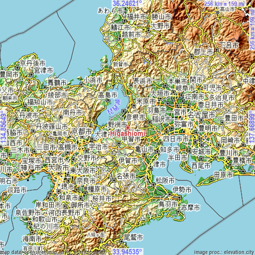 Topographic map of Higashiōmi