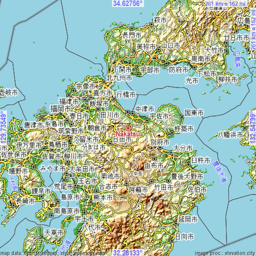 Topographic map of Nakatsu