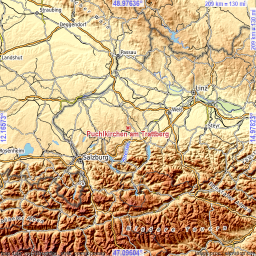 Topographic map of Puchlkirchen am Trattberg