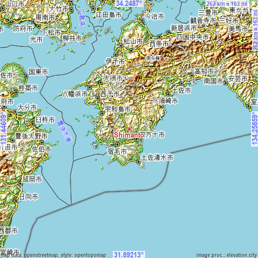 Topographic map of Shimanto