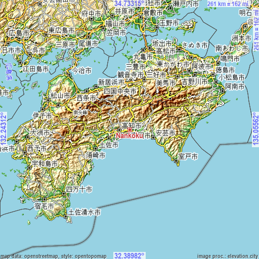 Topographic map of Nankoku