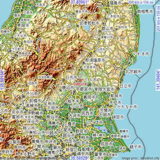 Topographic map of Sakura