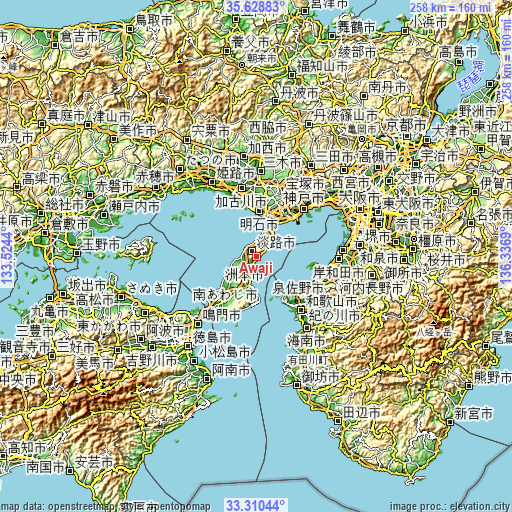 Topographic map of Awaji