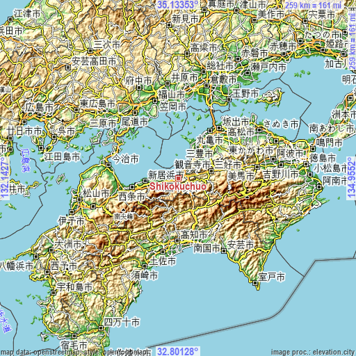 Topographic map of Shikokuchūō