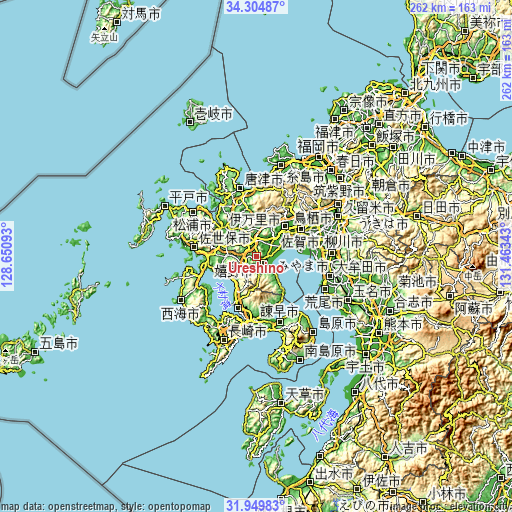Topographic map of Ureshino