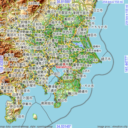 Topographic map of Narashino