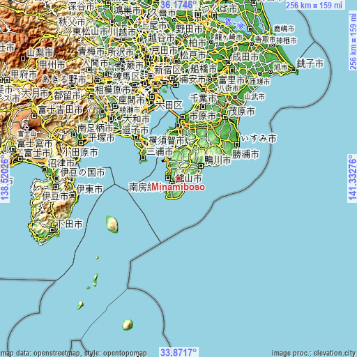 Topographic map of Minamibōsō