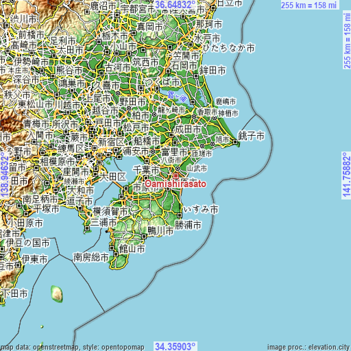 Topographic map of Ōamishirasato