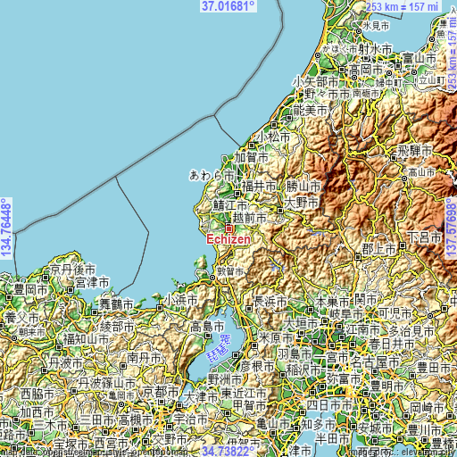 Topographic map of Echizen