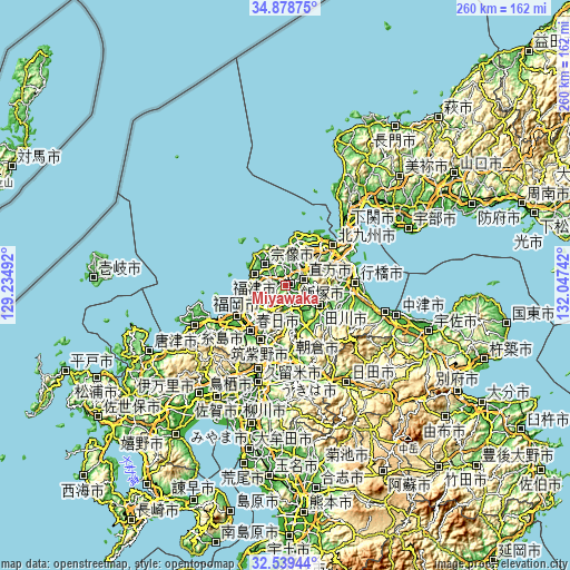 Topographic map of Miyawaka