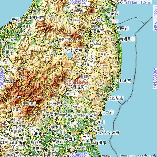 Topographic map of Shirakawa