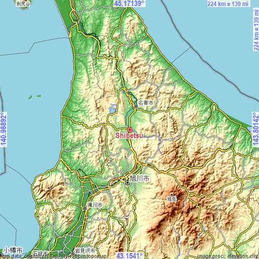 Topographic map of Shibetsu